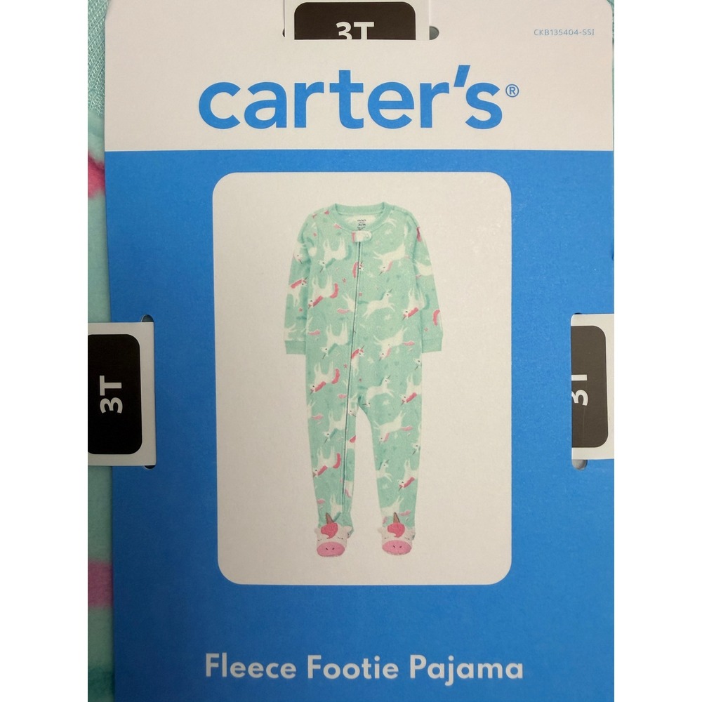 Carter's Fleece Footie Pajama Toddler Girls 3T Mint Green Unicorn NWT